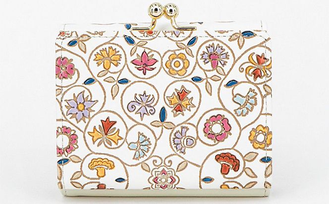 【文庫屋大関】三つ折りミニ財布　金唐小花【皮革工芸品】 ファッション 小物 民芸品 お札 カード 小銭 手のひらサイズ コンパクト 大人かわいい 牛革 手作り 国産 