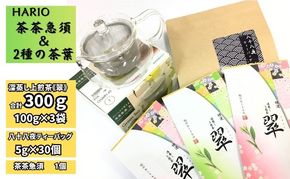 ハリオ「茶茶急須」＆特選 深蒸し上煎茶《翠》（100g×3袋）と八十八夜ティーバッグ（5g×30個）
