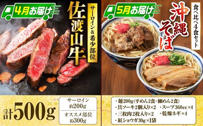 【全4回】 沖縄の特産よくばり定期便 (佐渡山牛・アップルマンゴー・沖縄そば・石垣牛ハンバーグ&ステーキ) 沖縄市 / 仲村農園 / 肉のサブロー / アワセそば食堂 / お肉屋本店[BCZZ050]