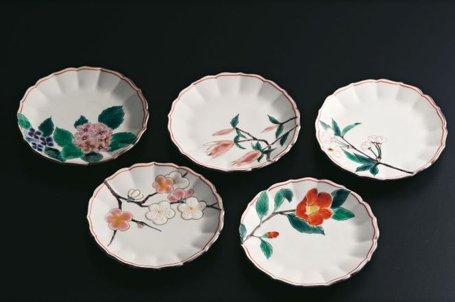 鉢揃　絵変わり四季の花　晄窯