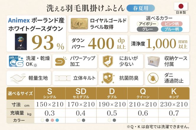 【春夏用】洗える羽毛布団 羽毛布団 シングル肌掛け 肌掛け布団 ダウン 夏 春 ホワイトグースダウン93% 0.3kg ダウンケット 赤・ピンク系柄 ポーランド産 抗菌防臭 羽毛 布団 ふとん 羽毛ふとん 掛け布団 肌掛布団 寝具 夏用 春用 洗える 日本製 国産 ダニプルーフ 花粉フリー 柔軟加工 コインランドリー [川村羽毛 山梨県 韮崎市 20743705]
