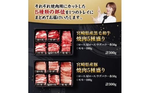 宮崎県産 黒毛和牛 と 豚肉 焼肉 10種 【 肉 牛 牛肉 豚肉 豚 ぶた肉 国産 黒毛和牛 BBQ 焼肉 ロース カタロース バラ モモ ウデ 】 [D00602]