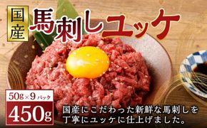 【フジチク】国産 馬刺し ユッケ 50g×9 合計450g 馬肉 馬刺し 馬刺 ユッケ タレ付き 肉 お肉 冷凍 熊本県 上天草市