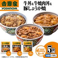 【定期便 6か月】吉野家 牛丼&牛焼肉丼&豚しょうが焼 5袋セット（冷凍） 牛丼 レトルト 非常食 防災食 お楽しみ 新潟