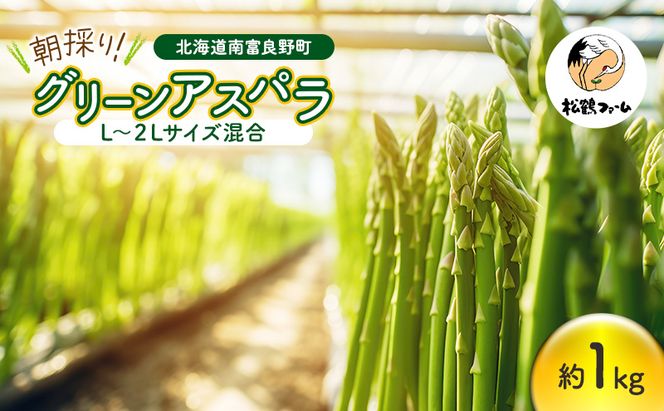 朝採り グリーンアスパラ L～2Lサイズ混合 1kg［松鶴ファーム］アスパラ アスパラガス ハウスアスパラ 野菜 やさい 新鮮 とれたて 甘い 北海道 南富良野
