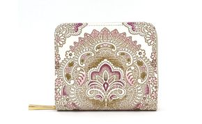 【文庫屋大関】二つ折りファスナーミニ財布 アンティークレース＜ピオニー＞【皮革工芸品】財布 二つ折り 小物 お札 カード 小銭 コンパクト 牛革 手作り 日本製 墨田区 東京都