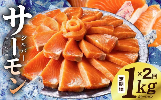 099Z345 サーモン 定期便 1kg×全2回【ポーション 訳あり サイズ不揃い 刺身 海鮮丼 さーもん サラダ カルパッチョ 鮭 さけ シャケ しゃけ 人気 小分け 冷凍 家計応援】
