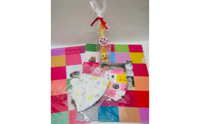 おまかせ猫グッズセット クリアファイル マスク 猫用品 手作り布製マスク 