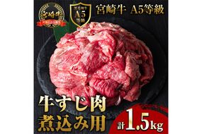 A5 等級 宮崎牛 すじ肉 煮込み用(計1.5kg・500g×3P) 黒毛和牛 牛スジ肉 牛 牛肉 肉 にく 牛すじ煮込み 煮込み どて煮 カレー ビーフシチュー おでん スープ 冷凍 個包装【OT-14】【KNOT合同会社】