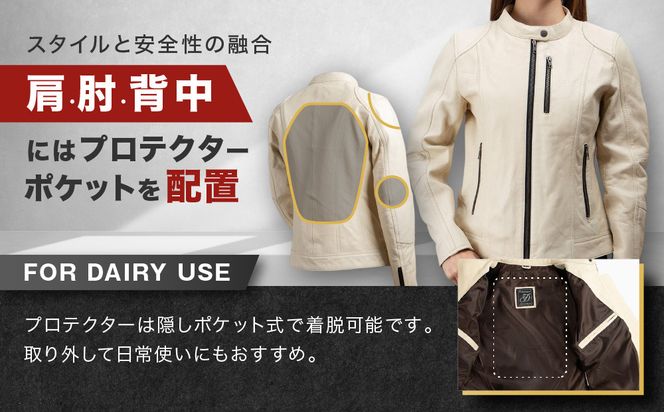 【デグナー】レディースレザージャケット[FR20SJ-9] アイボリー Mサイズ｜バイク バイクギア バイク用品 バイクグッズ 人気ブランド［ 京都 バイクギア ブランド レザージャケット 革ジャン レディース おしゃれ かっこいい 人気 おすすめ ジャケット 革 レザー ヴィンテージ ツーリング ライダー バイカー 送料無料 ふるさと納税 ］ 261009_A-JR134VC02