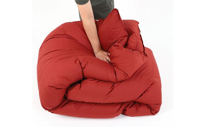 羽毛布団シングル掛け布団日本製ダウン90％1.0kg立体スクエアキルト8か所ループ付き無地レッド 寝具 軽量 抗菌 消臭 立体キルト 赤 