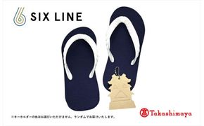 海にかえる生分解性の国産ビーチサンダル「SIX LINE」☆小田原城型フローティングキーホルダー付き ソール：ネイビー×鼻緒：ホワイト・25cm【高島屋選定品】 142069_CQA002VC03