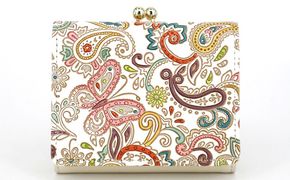 【文庫屋大関】三つ折りミニ財布　ペイズリー【皮革工芸品】 ファッション 小物 民芸品 お札 カード 小銭 手のひらサイズ コンパクト 大人かわいい 牛革 手作り 国産 