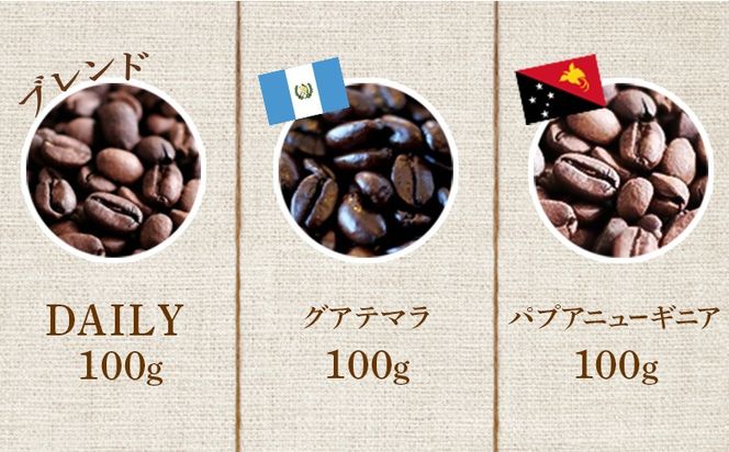 ONUKI COFFEEマイルド100g（豆）×3種（DAILY・パプアニューギニア・グアテマラ）【2700202】