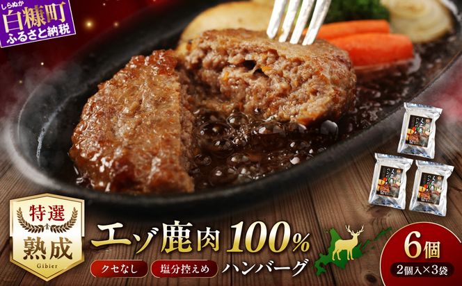 エゾ鹿肉ハンバーグ【6個（1袋2個×3袋）】