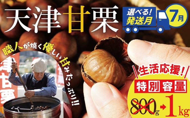 【2026年7月発送】【特別容量 800g⇒1kg】 （ 生活応援 ） この道50年の職人が焼く､やさしい甘みたっっっぷり！｢天津甘栗｣ 1kg 焼きたて 栗 くり 栗爪 殻付き お菓子 おつまみ 人気 高リピート 小分け 栗ご飯 栗きんとん 甘露煮 感謝を込めて 碧南市 H045-106_Jul