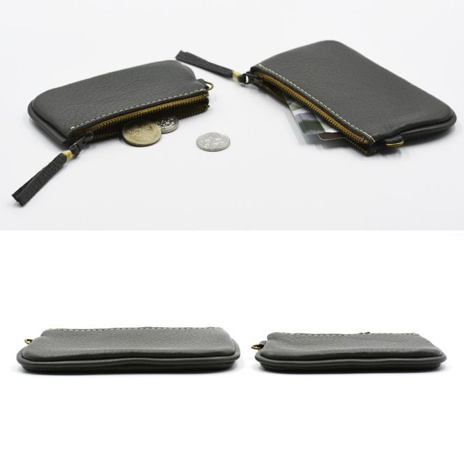 益子の革工房maharoのファスナーコインケース・カードケースセット　ダークグレー｜栃木県 益子町 ふるさと納税 コインケース カードケース 2個セット 牛革 手作り（AX133-5）