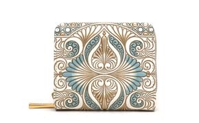 【文庫屋大関】二つ折りファスナーミニ財布 ロカイユ＜ブルーグレー＞【皮革工芸品】財布 二つ折り 小物 お札 カード 小銭 コンパクト 牛革 手作り 日本製 墨田区 東京都