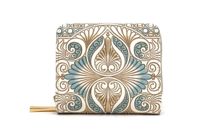 【文庫屋大関】二つ折りファスナーミニ財布 ロカイユ＜ブルーグレー＞【皮革工芸品】財布 二つ折り 小物 お札 カード 小銭 コンパクト 牛革 手作り 日本製 墨田区 東京都