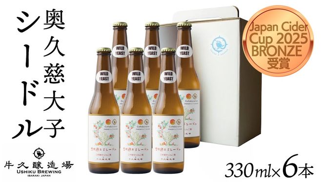 奥久慈大子シードル 330ml×6本セット 茨城県産 牛久醸造場 日本ワイン ワイン お酒 贈り物 上品 果実 クリスマス 誕生日 スパークリング りんご 辛口 微発砲 飲みやすい