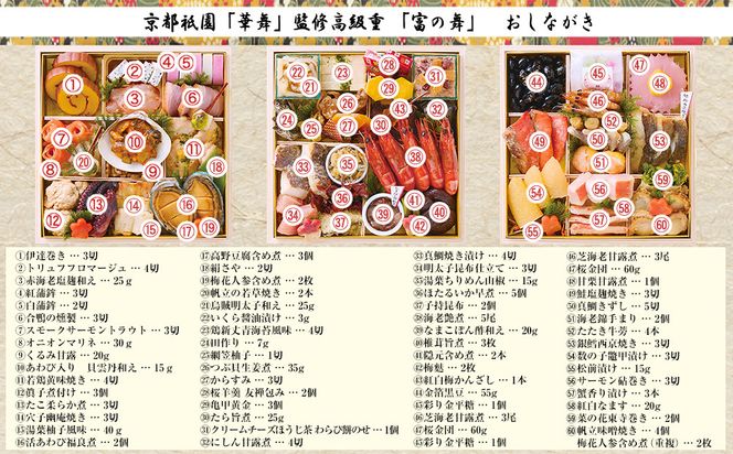 【京都祇園 華舞】三段冷蔵おせち「富の舞」(約4～5人前) ［ 京都 祇園 京懐石 料亭 おせち 豪華 華やか 大人気 おすすめ 2026 正月 お節 おせち料理 お取り寄せ 送料無料 年内配送 ふるさと納税 ］ 261009_A-QN2001