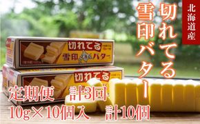 【3か月 定期便】切れてる 雪印 北海道 バター（10g×10個入）×10個【 乳製品 バター 雪印 朝食 ギフト　料理用 キャンプ 標茶町 北海道 】 ● 016641_AX002