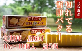 【6か月 定期便】切れてる 雪印 北海道 バター（10g×10個入）×5個【 乳製品 バター 雪印 朝食 ギフト　料理用 キャンプ 標茶町 北海道 】 016641_AX007
