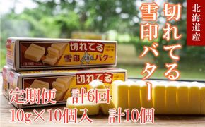 【6か月 定期便】切れてる 雪印 北海道 バター（10g×10個入）×10個【 乳製品 バター 雪印 朝食 ギフト　料理用 キャンプ 標茶町 北海道 】 016641_AX009