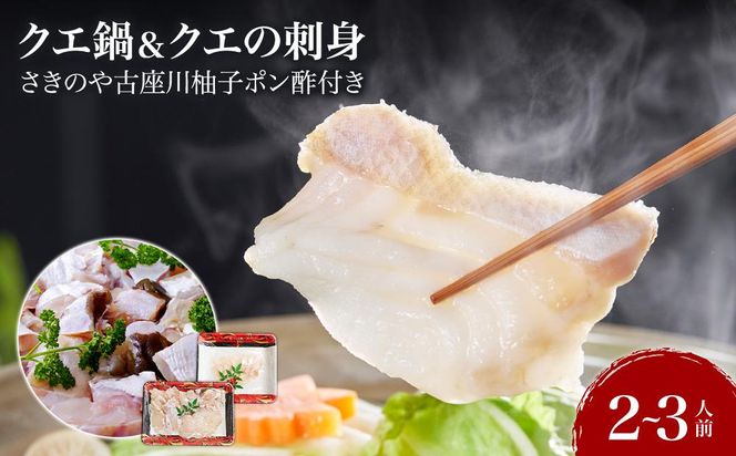 クエ鍋＆クエの刺身 2～3人前セット 創業より60年伝わる”さきのや古座川柚子ポン酢”付き！【コロナ支援】 304018_CD01
