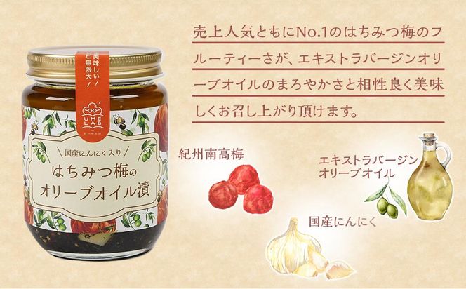 はちみつ梅のオリーブオイル漬け 国産にんにく入220g 2個 紀州梅本舗 304018_CX015