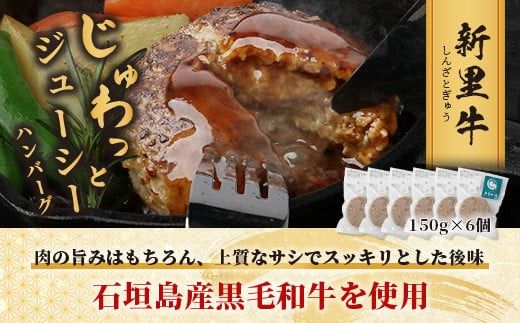 石垣島産 黒毛和牛 新里牛 職人手ごね生ハンバーグ (150g×6) 合計900g SZ-7