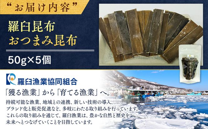 羅臼昆布「おつまみ昆布」5個セット(50g×５個) お手軽　昆布だし 北海道 知床 羅臼産 生産者 支援 応援 016942_AE016