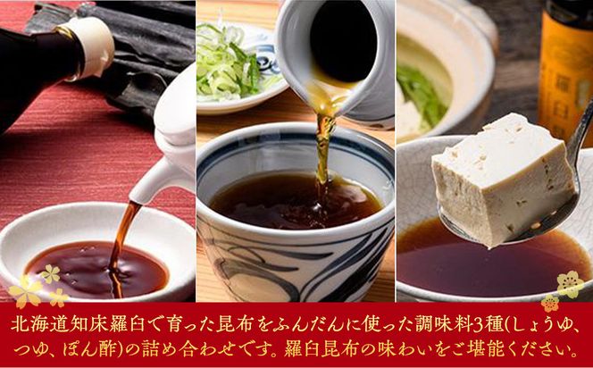 羅臼逸鮮ギフトセット A-43 昆布醤油 昆布つゆ 昆布ポン酢 調味料 こんぶ コンブ 羅臼昆布 羅臼町 北海道 詰合せ 生産者 支援 応援 016942_AE021