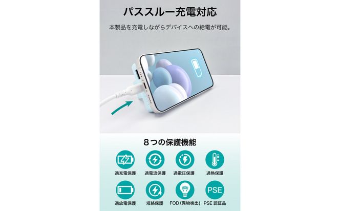 【多摩電子工業株式会社】モバイルバッテリー 5000mAh MagSafe対応 ワイヤレス充電器【ベビーブルー】 141305_GD012VC03