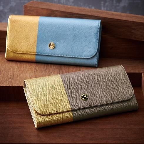 【金箔押　山村】DAYBREAK 長財布 （アクア） 261009_B-BC08