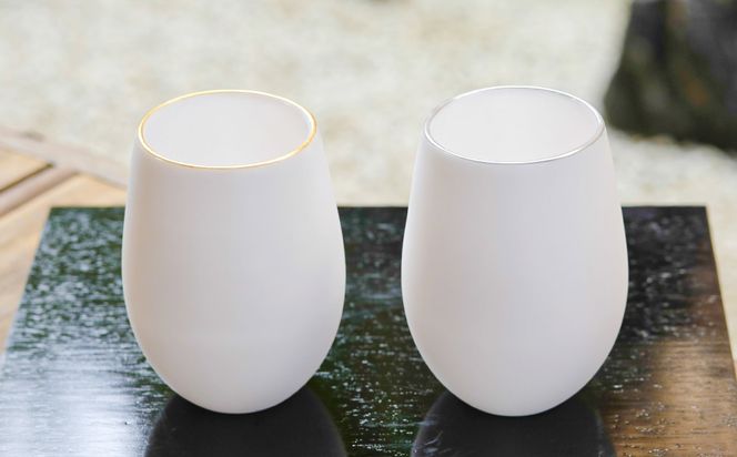 【陶あん】釉玻璃カップ２個セット（金フチ・銀フチ） 261009_B-BQ12