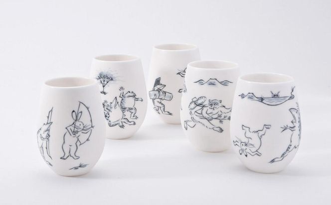 【陶あん】釉玻璃カップ　鳥獣戯画（カエル） 261009_B-BQ23