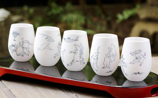 【陶あん】釉玻璃カップ　鳥獣戯画（品運び） 261009_B-BQ27