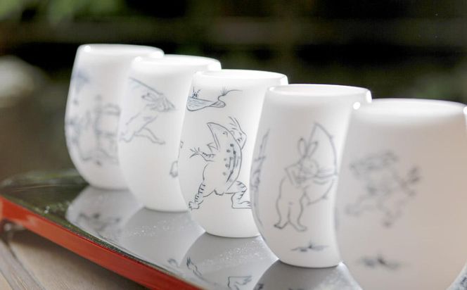 【陶あん】釉玻璃カップ　鳥獣戯画（品運び） 261009_B-BQ27