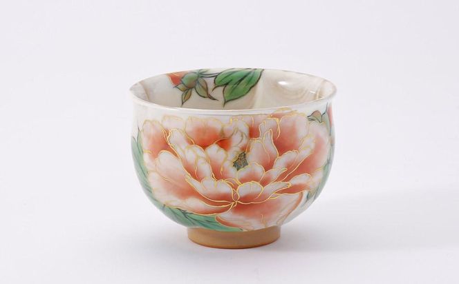 【陶あん】京焼・清水焼　色絵牡丹オクシマ湯呑み 261009_B-BQ28