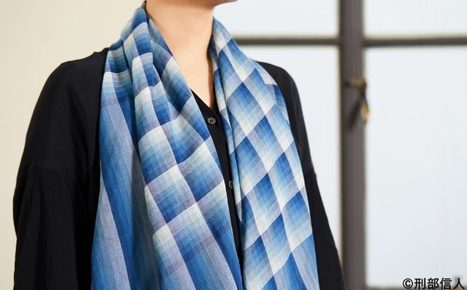 【アトリエシムラ】《草木染めのストール》色合わせストール（万華鏡ー藍） 261009_B-EY32