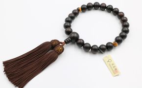 【中郷の京念珠】男性用 縞黒檀（虎目石入り）の数珠（じゅず）＋数珠袋＋金封ふくさ 3点セット 261009_B-ST02