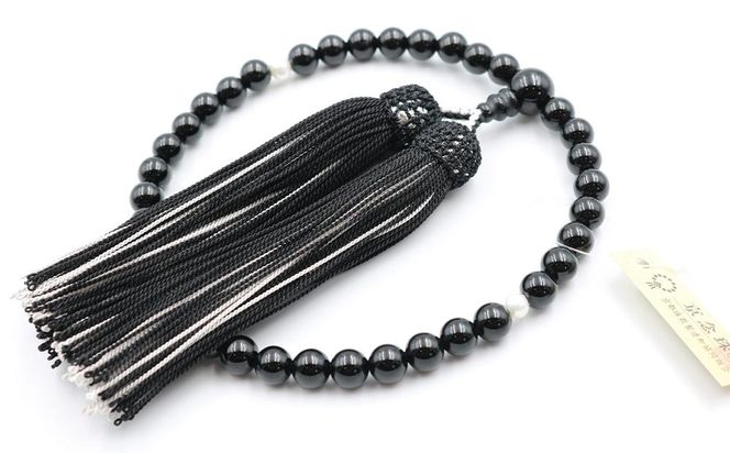 【中郷の京念珠】女性用 オニキス（淡水真珠入り）の数珠（じゅず）＋数珠袋＋金封ふくさ 3点セット 261009_B-ST03