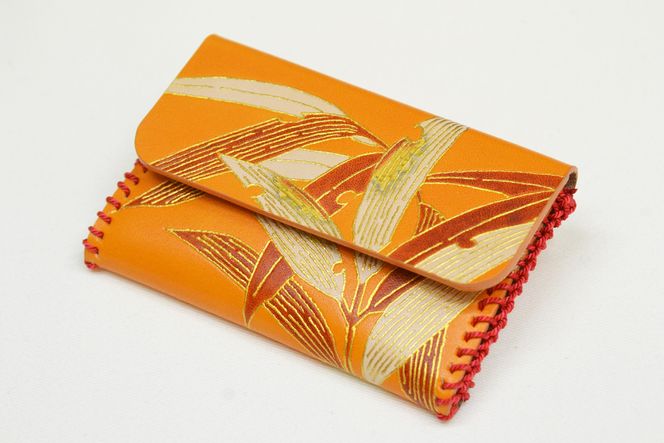 【染工房正茂】手描友禅 レザー名刺入れ《笹》 261009_B-VK03