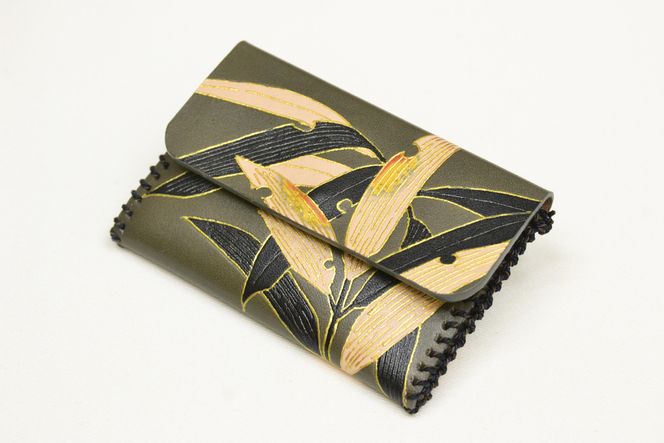 【染工房正茂】手描友禅 レザー名刺入れ《笹》 261009_B-VK03