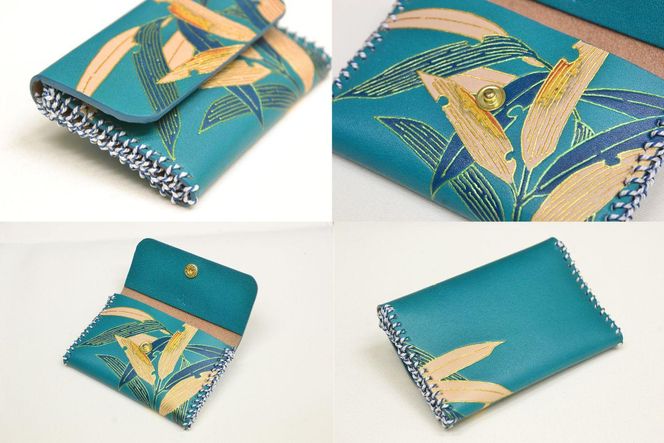 【染工房正茂】手描友禅 レザー名刺入れ《笹》 261009_B-VK03