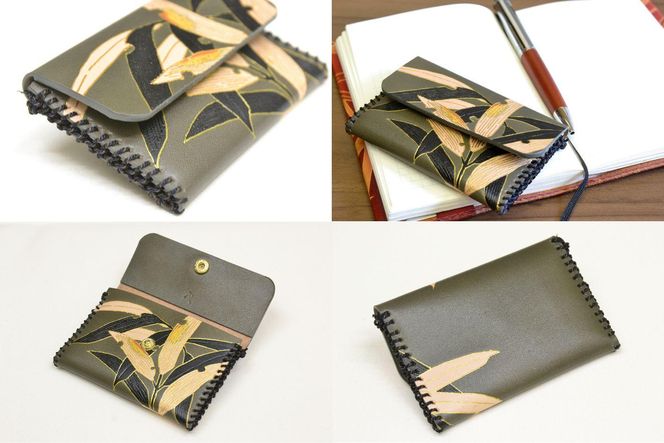 【染工房正茂】手描友禅 レザー名刺入れ《笹》 261009_B-VK03