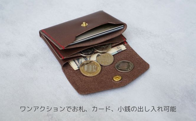 【革工房Rim】3ポケット ミニ財布 〈赤×ベージュ糸〉 [ 京都 財布 ハンドメイド コンパクト 本革 ウォレット 人気 おすすめ さいふ 革 レザー 手作り クラフト ギフト プレゼント お取り寄せ 通販 送料無料 ふるさと納税 ] 261009_B-XA01VC06