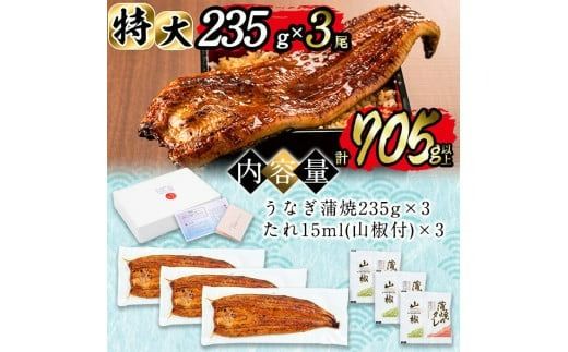 日ノ本一の鰻の蒲焼き＜特大＞3尾セット(計705g以上) c2-009