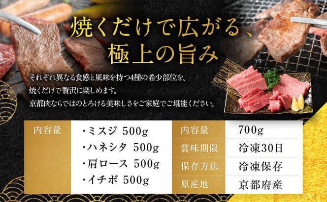 【銀閣寺大西】京都肉 焼肉用希少部位4種セット（各500g）［ 京都 老舗 京都肉 ブランド 名店 ミスジ ハネシタ 肩ロース イチボ 人気 おすすめ グルメ 和牛 国産牛 肉 お肉 ステーキ すき焼き しゃぶしゃぶ 焼肉 お取り寄せ 通販 送料無料 ふるさと納税 ］ 261009_A-AG017